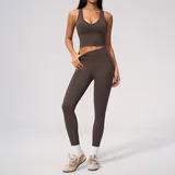 Dark Brown Color Women's Running Training Yoga Activewear Set 2 Piece