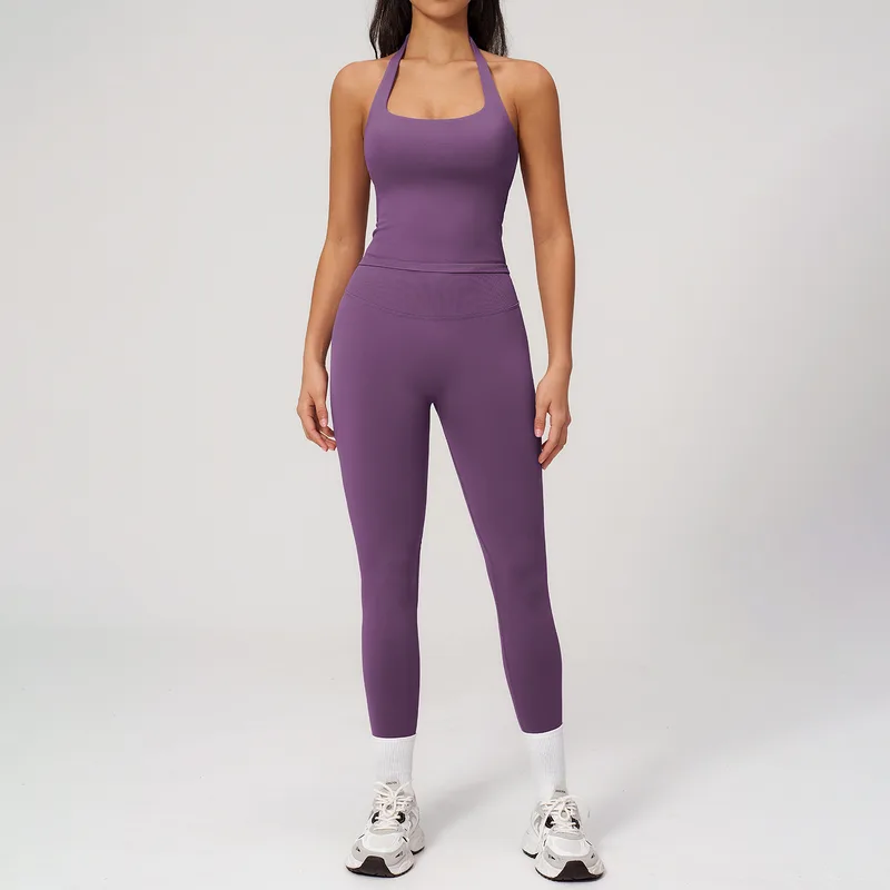 Women's Seamless Backless Yoga Activewear Set Tank Fitted