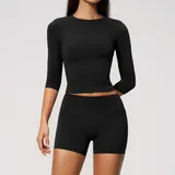 Jet Black Women's Fitness Outdoor Performance Yoga Activewear Set Fitted