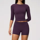 Plum Purple Women's Fitness Outdoor Performance Yoga Activewear Set Fitted