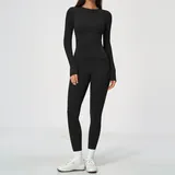 GS8519-2 · Jet Black Jet Black Women's Brushed Fitted Yoga Activewear Set Long Sleeve