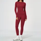 GS8519-4 · Cherry Red Cherry Red Women's Brushed Fitted Yoga Activewear Set Long Sleeve