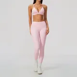 Falling Blossom Pink Women's Brushed Stretch Yoga Activewear Set 2 Piece