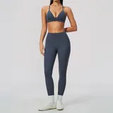 Navy Blue Women's Brushed Stretch Yoga Activewear Set 2 Piece