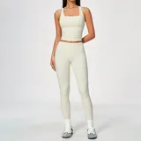 Cream White Women's Breathable Pilates Yoga Set High Stretch Fitted