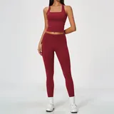 Cherry Red Women's Breathable Pilates Yoga Set High Stretch Fitted