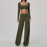 GS9599-3 · Olive Green Olive Green Tummy Control Breathable Women's Yoga Set Wide Leg