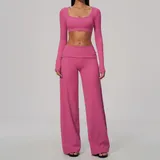 Berry Rose Tummy Control Breathable Women's Yoga Set Wide Leg