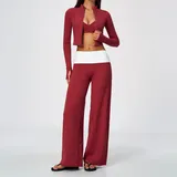 Pomegranate Red Women's Butt Lifting Yoga Set Long Sleeve Breathable