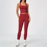 Frost Red Women's Breathable Yoga Activewear Set Seamless Backless Fitted