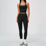 HS5112-2 · Jet Black Jet Black Women's Breathable Yoga Activewear Set Seamless Backless Fitted