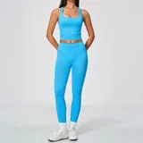 Sky Azure Women's Breathable Yoga Activewear Set Seamless Backless Fitted