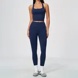 Ink Blue Women's Breathable Yoga Activewear Set Seamless Backless Fitted