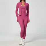 HS6116-1 · Strawberry Pink Strawberry Pink Women's Yoga Set Quick Dry 3 Piece Breathable
