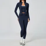 Deep Well Blue Women's Yoga Set Quick Dry 3 Piece Breathable