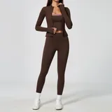HS6116-4 · Deep Brown Pink Clash Deep Brown Pink Clash Women's Yoga Set Quick Dry 3 Piece Breathable