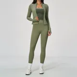 Army Green Women's Yoga Set Quick Dry 3 Piece Breathable