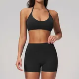 JS2551-2 · Jet Black Jet Black Women's Breathable Running Yoga Activewear Set Brushed Stretch
