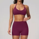 JS2551-3 · Dark Purple Red Dark Purple Red Women's Breathable Running Yoga Activewear Set Brushed Stretch