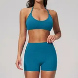 Peacock Blue Women's Breathable Running Yoga Activewear Set Brushed Stretch
