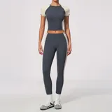 Pencil Grey Women's Slim Fit Yoga Set Crew Neck Fitted