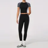 Jet Black Women's Slim Fit Yoga Set Crew Neck Fitted