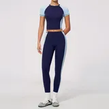 Dark Navy Women's Slim Fit Yoga Set Crew Neck Fitted
