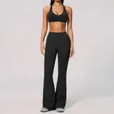 Jet Black Tummy Control Women's Yoga Set 2 Piece Backless
