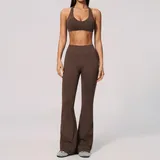 Red Brown Tummy Control Women's Yoga Set 2 Piece Backless