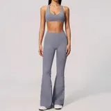 Smoky Blue Tummy Control Women's Yoga Set 2 Piece Backless