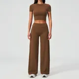 JS4539-1 · Chestnut Brown Chestnut Brown Women's Running Performance Yoga Activewear Set 2 Piece