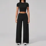 JS4539-3 · Black White Clash Black White Clash Women's Running Performance Yoga Activewear Set 2 Piece