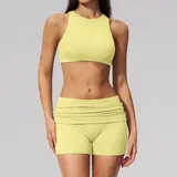 Goose Yellow Women's Yoga Activewear Set 2 Piece Backless Fitted