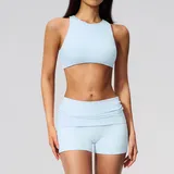 Azure Blue Women's Yoga Activewear Set 2 Piece Backless Fitted