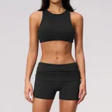 Jet Black Women's Yoga Activewear Set 2 Piece Backless Fitted