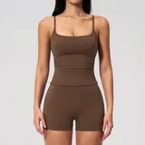 Chocolate Brown Women's Yoga Set Butt Lifting Outdoor Tank Brushed
