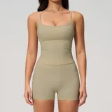 Warm Khaki Women's Yoga Set Butt Lifting Outdoor Tank Brushed