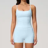 JS5555-8 · Azure Blue Azure Blue Women's Yoga Set Butt Lifting Outdoor Tank Brushed