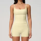 Cream Yellow Women's Yoga Set Butt Lifting Outdoor Tank Brushed