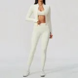 JS5558-1 · Cream White Cream White Quick Dry Women's Yoga Set 3 Piece Fitted