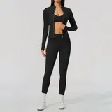 JS5558-2 · Jet Black Jet Black Quick Dry Women's Yoga Set 3 Piece Fitted