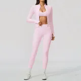 JS5558-3 · Falling Blossom Pink Falling Blossom Pink Quick Dry Women's Yoga Set 3 Piece Fitted