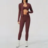 Wine Red Quick Dry Women's Yoga Set 3 Piece Fitted