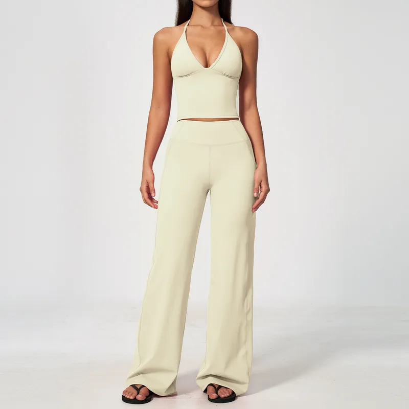 Women's Brushed Flared Yoga Set Deep V Breathable