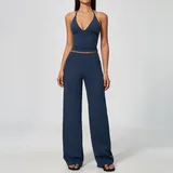 Badge Blue Women's Brushed Flared Yoga Set Deep V Breathable