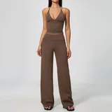 JS5575-4 · Deep Cocoa Deep Cocoa Women's Brushed Flared Yoga Set Deep V Breathable