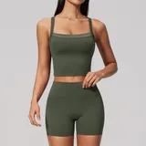 Moss Green Cross Back Running Women's Yoga Set Cross Back
