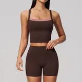 JS6116-2 · Dark Brown Dark Brown Cross Back Running Women's Yoga Set Cross Back