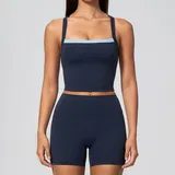 Deep Well Blue Cross Back Running Women's Yoga Set Cross Back