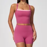 Strawberry Pink Cross Back Running Women's Yoga Set Cross Back